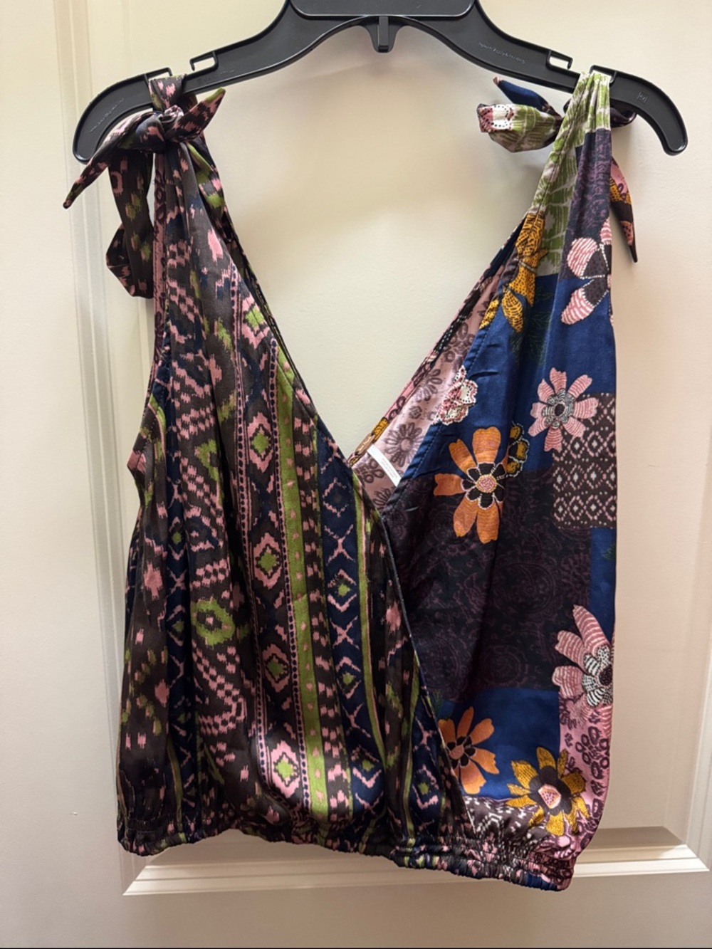 Free People Floral Patchwork Tie-Shoulder Tank Top in Navy, Pink, Green, Orange